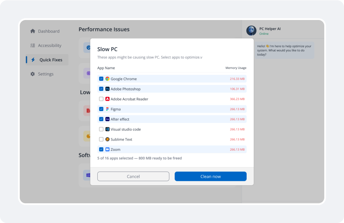Health Monitoring interface